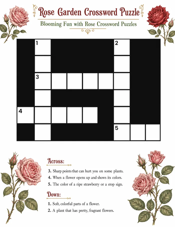 Rose garden crossword from a published Activity Maker book