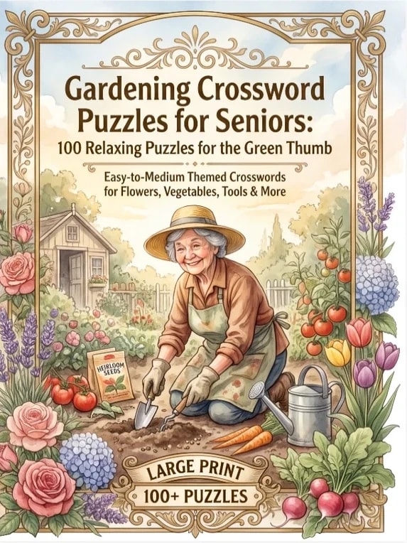 Gardening Crossword Puzzles for Seniors — live KDP cover